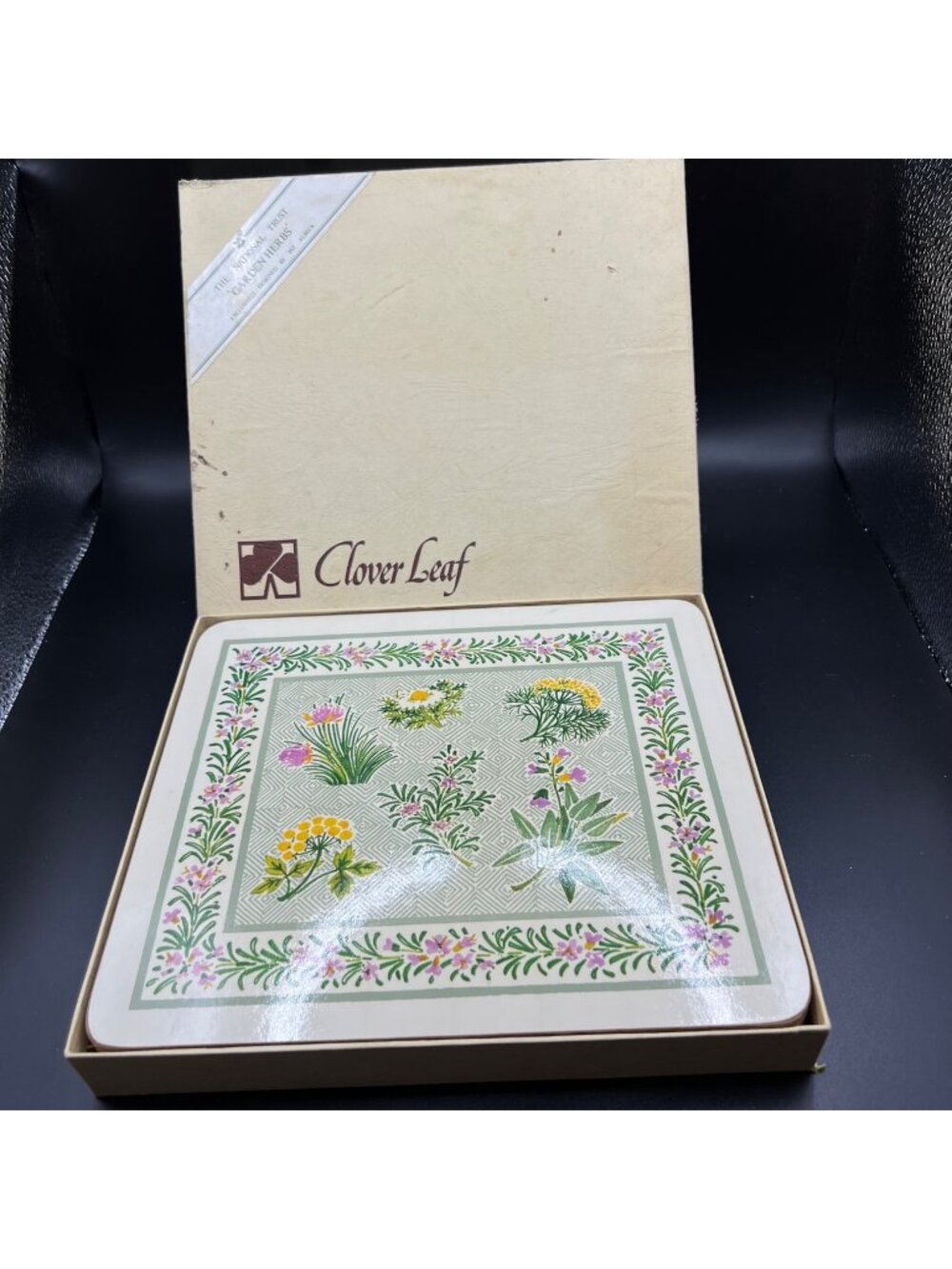 6 Clover Leaf Table Mats Floral Cork Backing Heat Stain Resistant Made In Englan